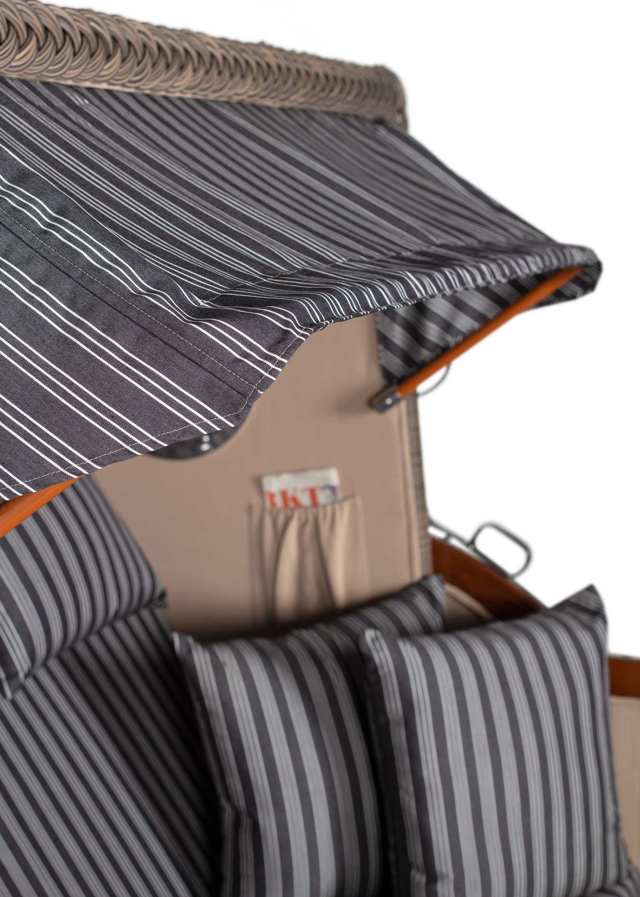 Strandkorb Rantum Bullauge Mahagoni PE Grey Dessin 500 Grau